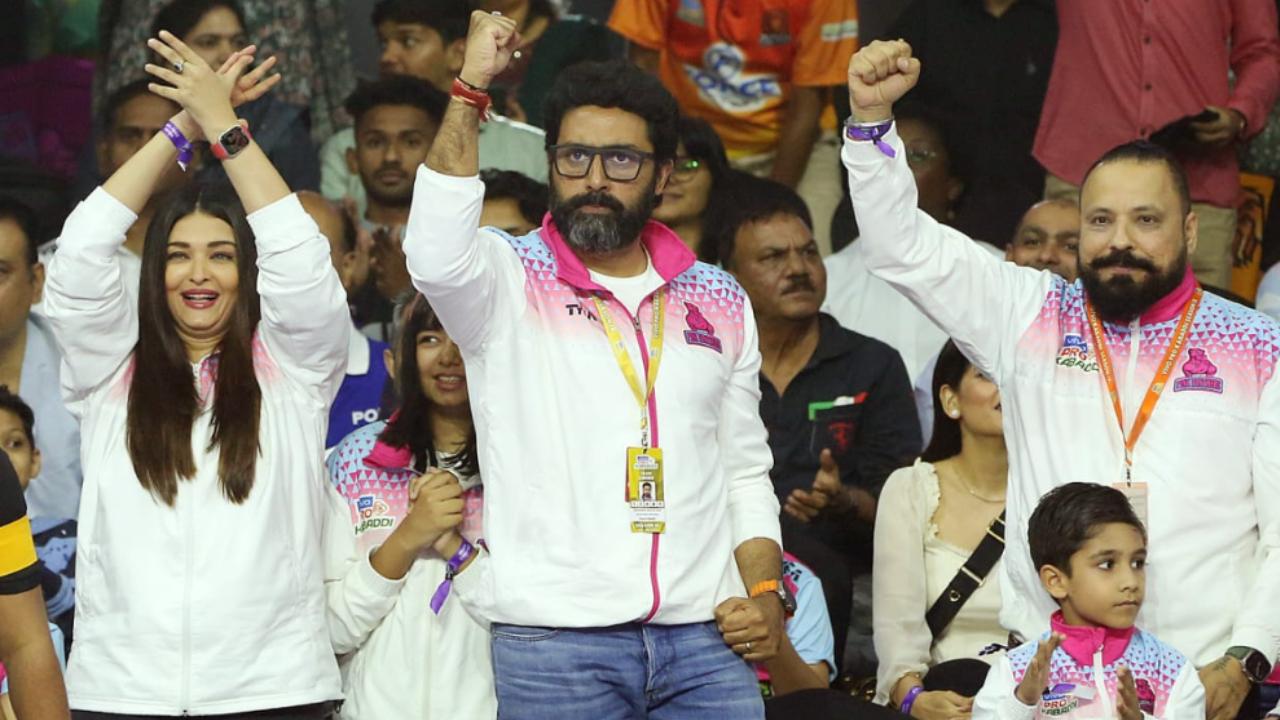 The Bollywood beauty was all smiles as she clapped for the winning team and stood next to her husband throughout the match. Abhishek on the other hand, can be seen celebrating with his fist up. 